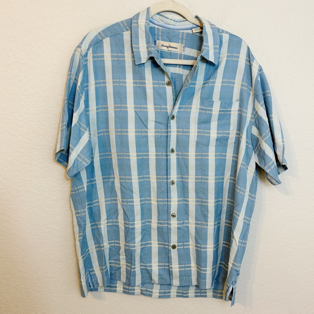 Tommy Bahama Silk Cotton Short Sleeve Button Down Shirt Large‎